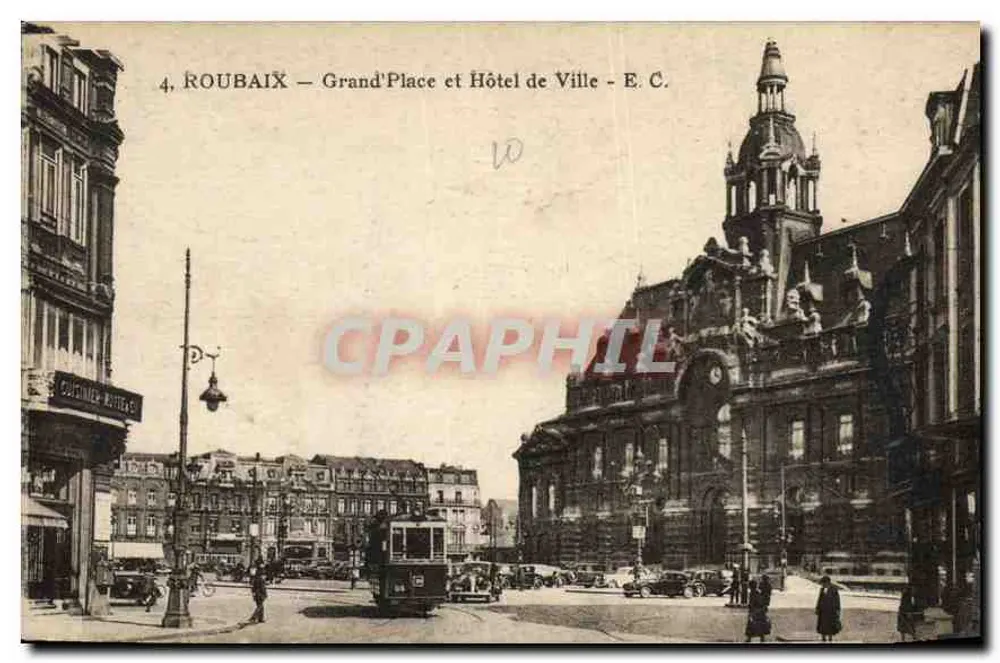 Roubaix — Grand'Place und Rathaus — E. C. - Vorderseite