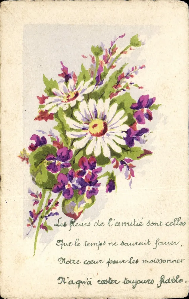 Arranjo de flores — poema de amizade — editor não identificado - Frente