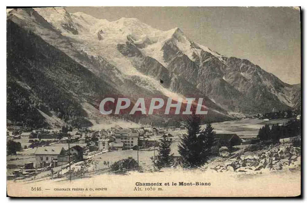 Chamonix e o Monte Branco — vista panorâmica — Charnaux Frères & C°, Genebra, n° 5146 - Frente