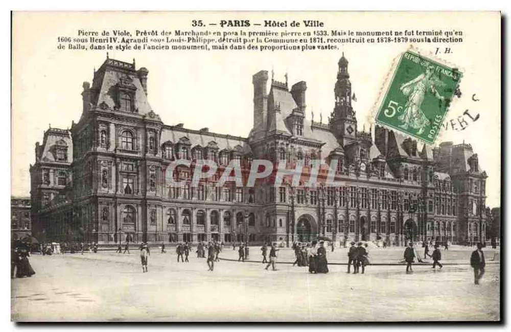 PARIS — Hotel de Ville — Pierre de Viole, Prévôt des Marchands, legde de eerste steen in 1533 - Voorkant