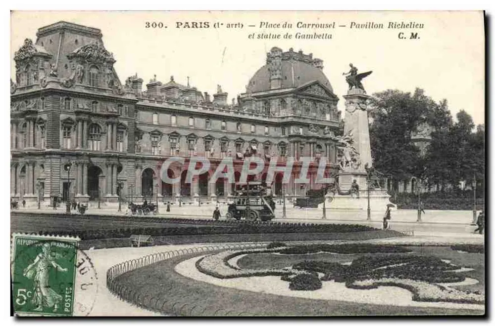 Paris (1. Arrondissement) — Place du Carrousel — Pavillon Richelieu und Statue Gambetta — C. M. n°300 - Vorderseite