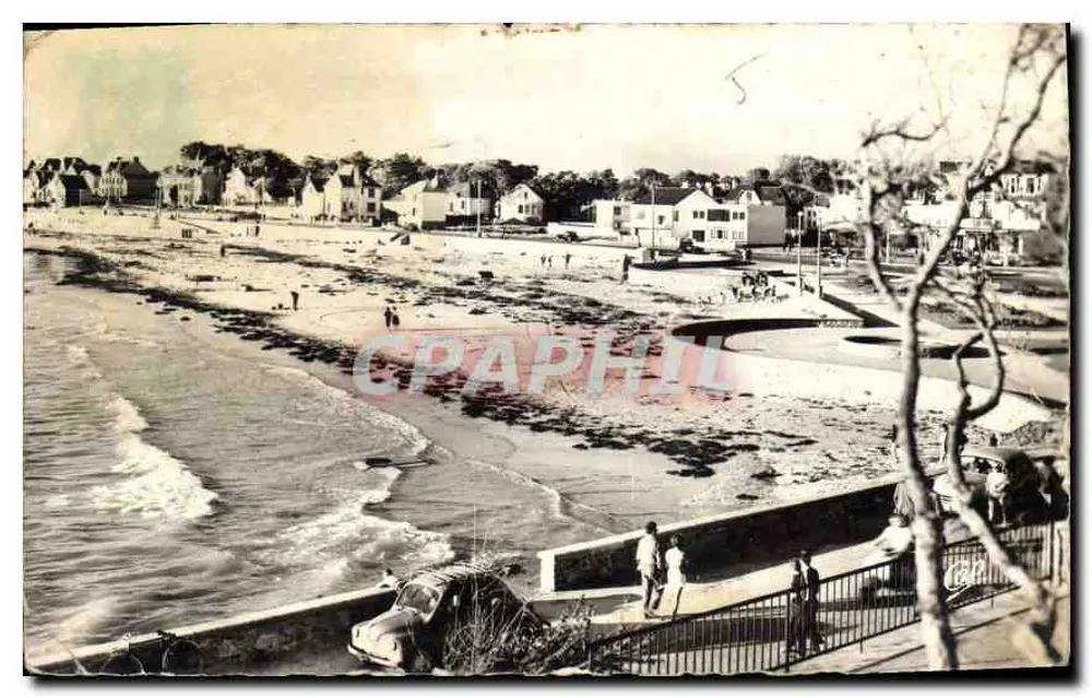 Pornichet - A Praia — vista da costa com passeio e carros — Réal-Photo - Frente