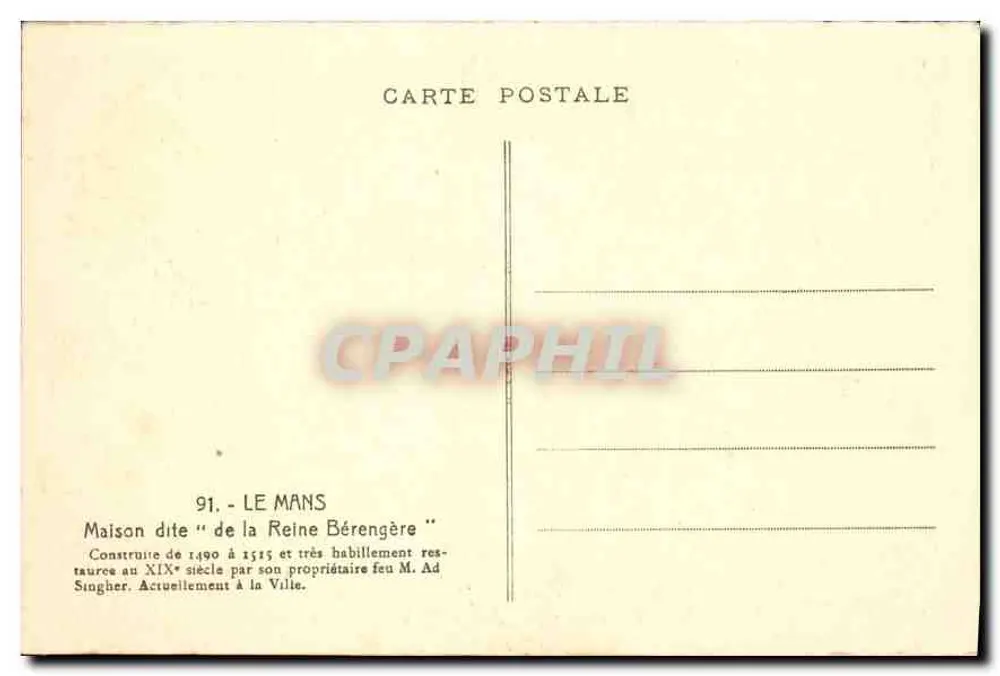 Le Mans — Haus genannt 'der Königin Bérengère' — Adolphe Adolphe - Rückseite