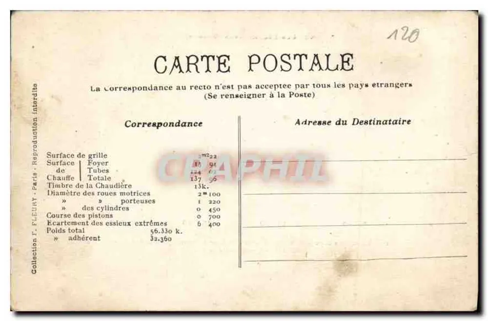 Máquina N° 102 — Locomotiva com 2 eixos acoplados — Série 101-102, Orléans - Verso