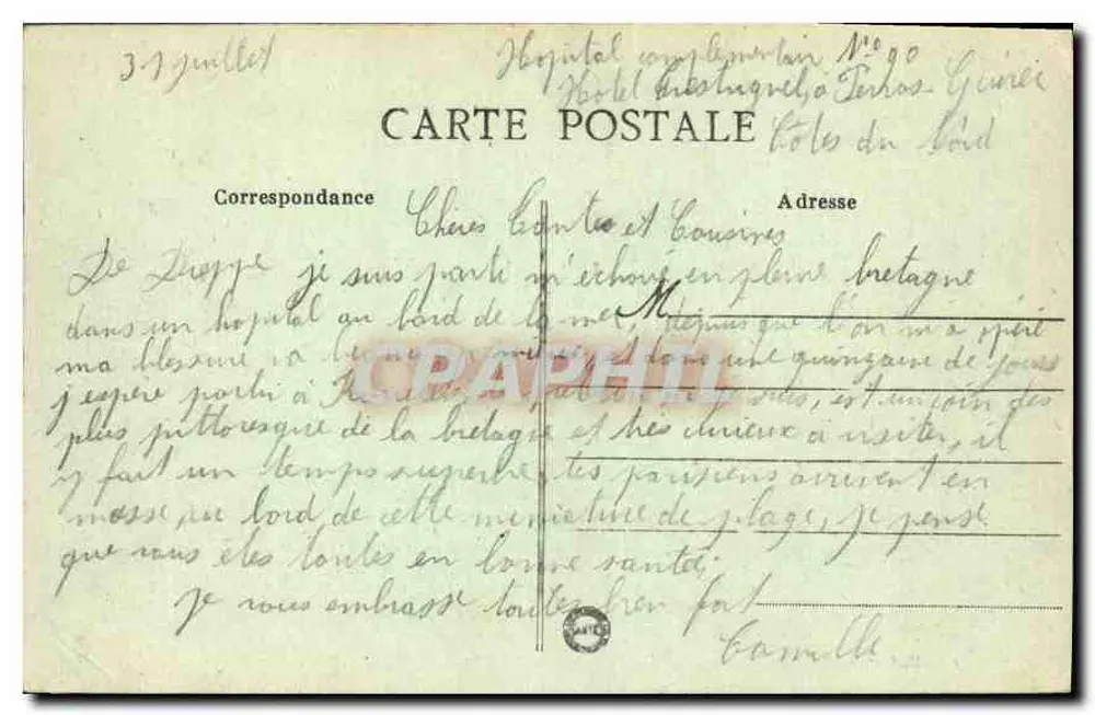 Trestaou in Perros-Guirec - Das Grand Hotel und der Strand — Col. E. Blévennec - Rückseite