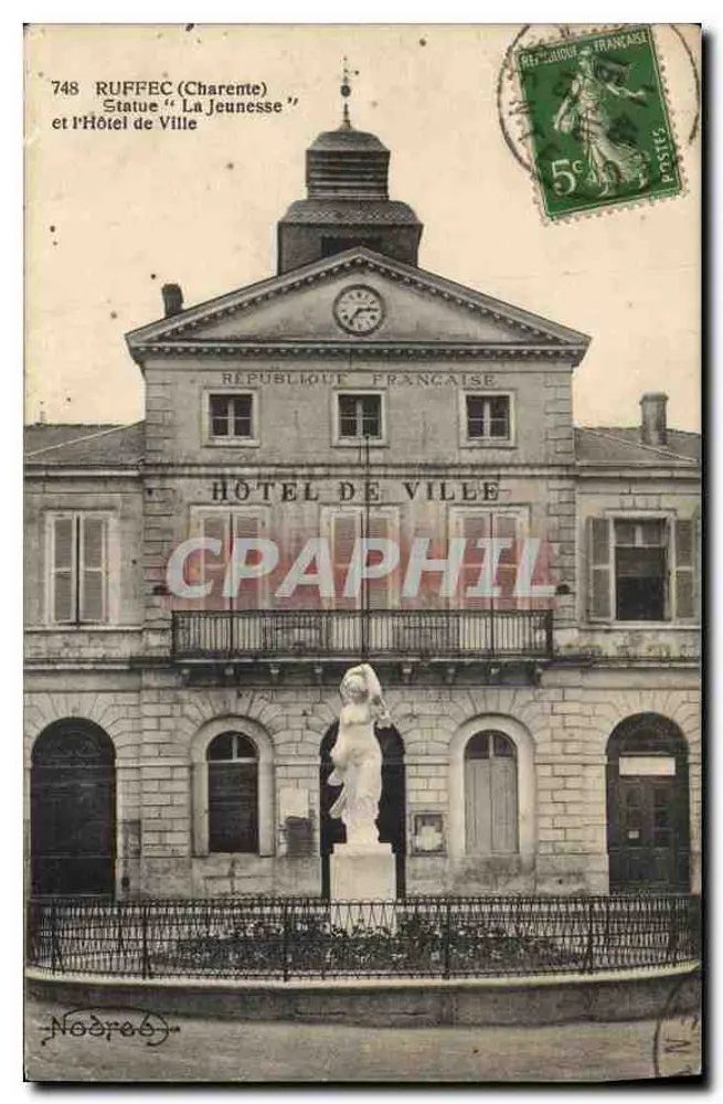 Ruffec (Charente) — Statue 'La Jeunesse' und das Rathaus — Verlag Noëree, Nr. 748 - Vorderseite