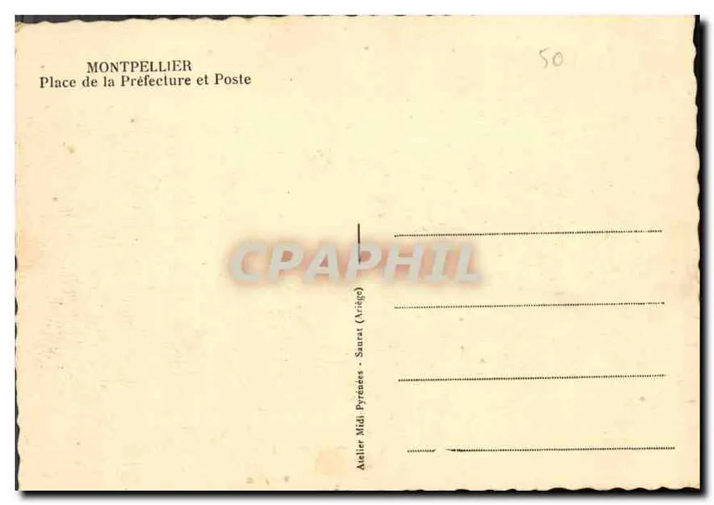 Montpellier — Praça da Prefeitura e Posto — Atelier Midi-Pyrénées, Saurat (Ariège) - Verso