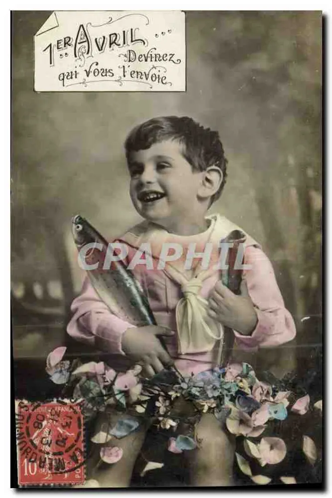 Kind mit Fischen und Blumen — 1. April — Verlag nicht sichtbar - Vorderseite