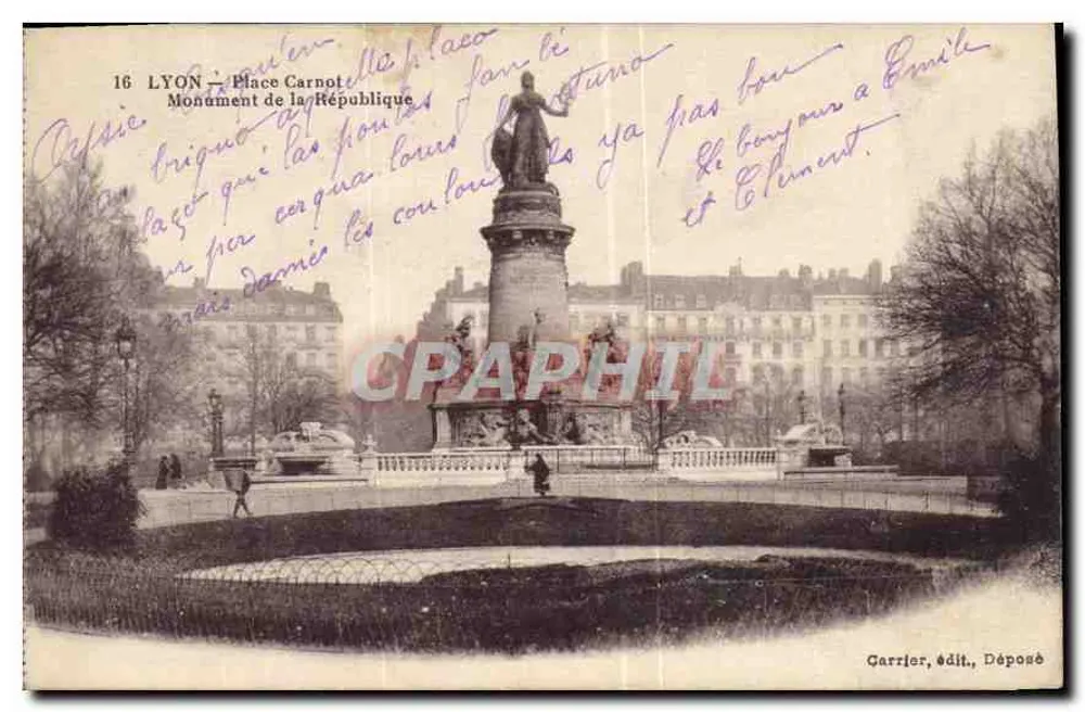 Lyon — Place Carnot, Monument da República — Garrier, edição depositada - Frente