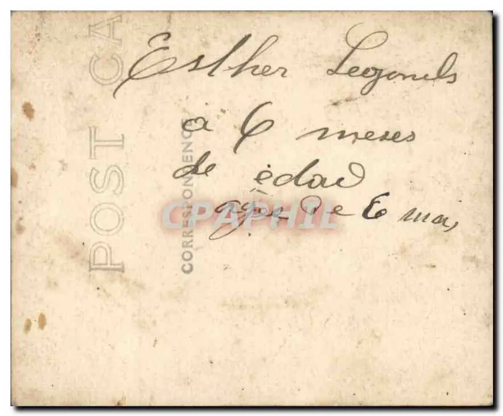Bebê — Esther Leegonds, 6 meses — Carta postal antiga - Verso