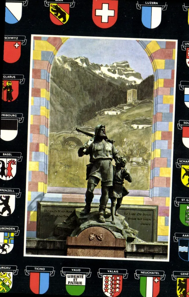 Estátua do soldado e de uma criança — Altdorf — Verlag Photoglob AG, Zürich - Frente