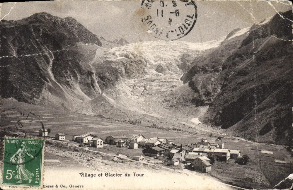 Village et Glacier du Tour — vue panoramique avec éditeur frères & Co., Genève - Frente