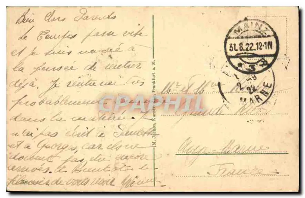 Großer Feldberg i. T., Brünhildsfelsen — Siegfried findet Brünhilde schlafend — Verlag M. Jacobs, Frankfurt a. M. - Rückseite
