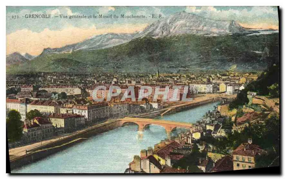 Grenoble — Allgemeiner Blick und das Massiv des Moucheroitte — E. R. - Vorderseite