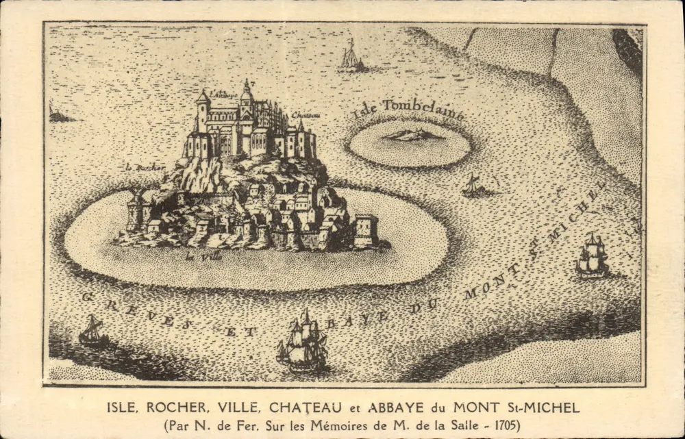 Mont Saint-Michel — historische Ansicht — N. de Fer, nach den Memoiren von M. de la Salle, 1705 - Vorderseite