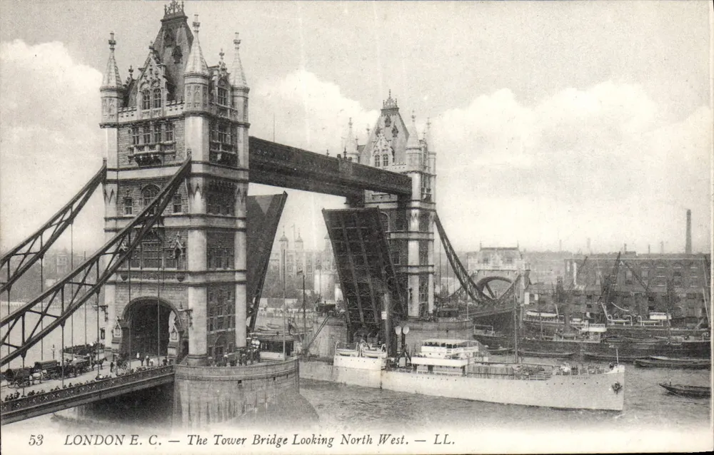 Tower Bridge — Vista Noroeste — LL. — N°53 — J. Barrière & Cie, Librairie Centrale, Londres - Frente