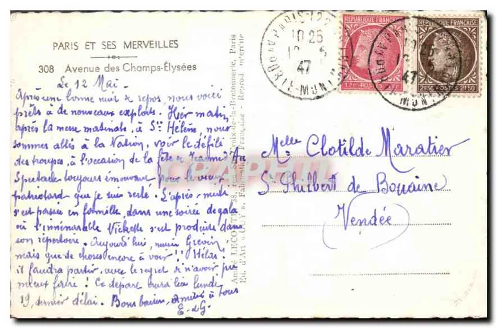 Champs-Élysées — Panoramablick mit dem Triumphbogen — Verlag Guy, n°308 - Rückseite