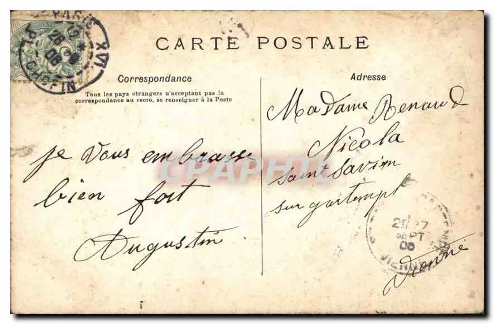 Paris Saint-Augustin — façade de l'église avec tramways et calèches — éditeur imprimeur non visible - Rewers