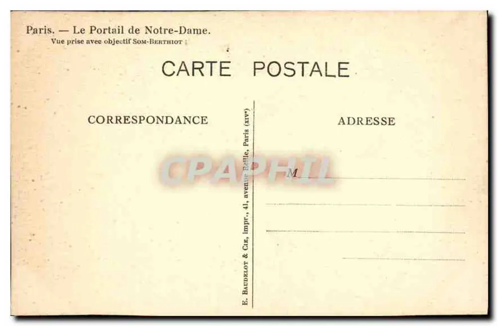 Notre-Dame de Paris — Der Portal — Verleger E. Baudelot & Cie, Druck 41 avenue Roffle, Paris - Rückseite