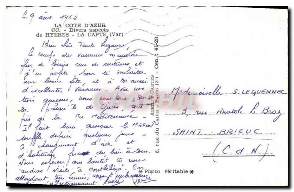 A Costa do Azul — Hyères, La Capte — editor CC, n° 015 - Verso