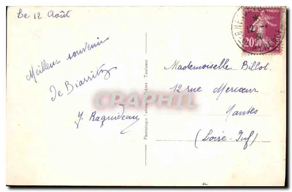 Biarritz — Sturm am Felsen der Jungfrau — Effekte von Wellen auf den Boucalot — Phototypie Labouche, Toulouse, n°1286 - Rückseite