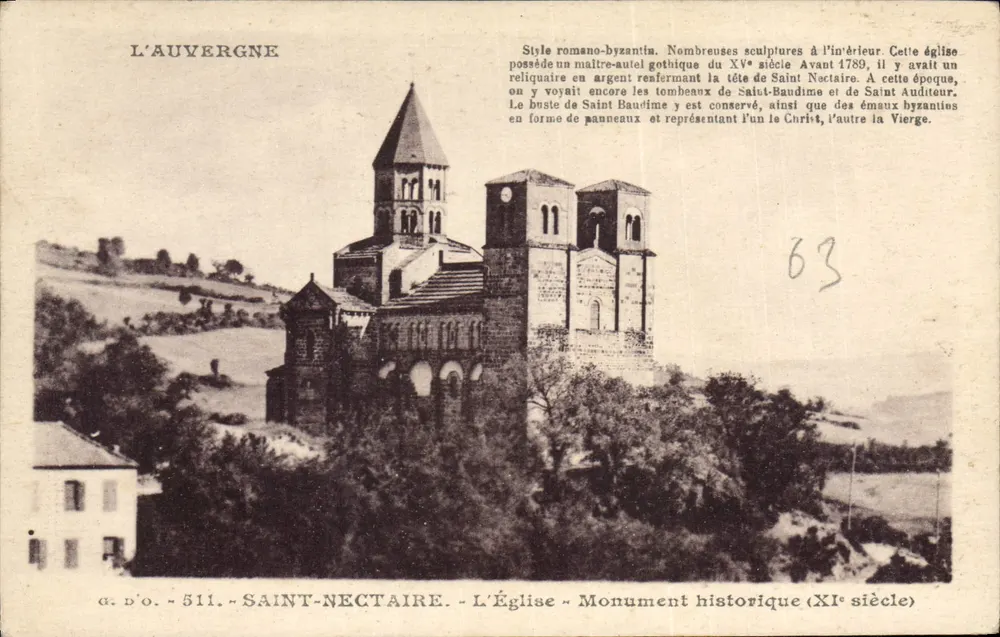 Saint-Nectaire — Die Kirche — Historisches Denkmal (11. Jahrhundert) — J. Gouttefangean, Verlag, Olliergues (F.-de-D.) - Vorderseite