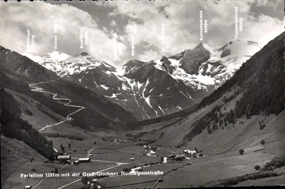 Ferleiten 1151m mit der Groß-Glockner-Hodnälpenstraße — vue alpine avec sommets enneigés — éditeur : Echte Photographie 15957 - Recto
