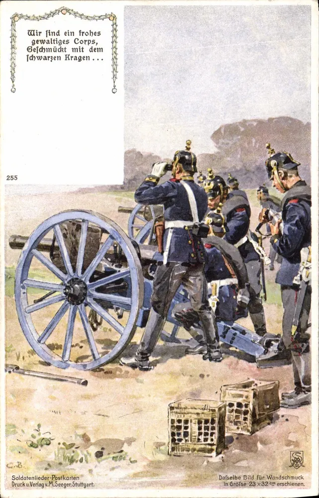 Soldaten in Blauem Uniform — mit Kanone — Verlag M. Seeger, Stuttgart, Nr. 255 - Vorderseite