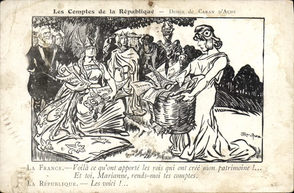 Les Comptes de la République — Dessin de Caran d'Ache — Édité par le Panache, 47, Rue du Bac, Paris - Frente