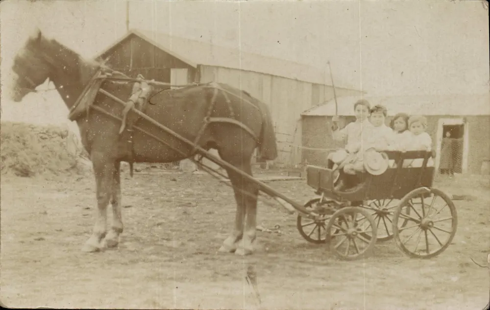 Família em um veículo a cavalo — Argentina — Editor desconhecido, número de série não visível - Frente