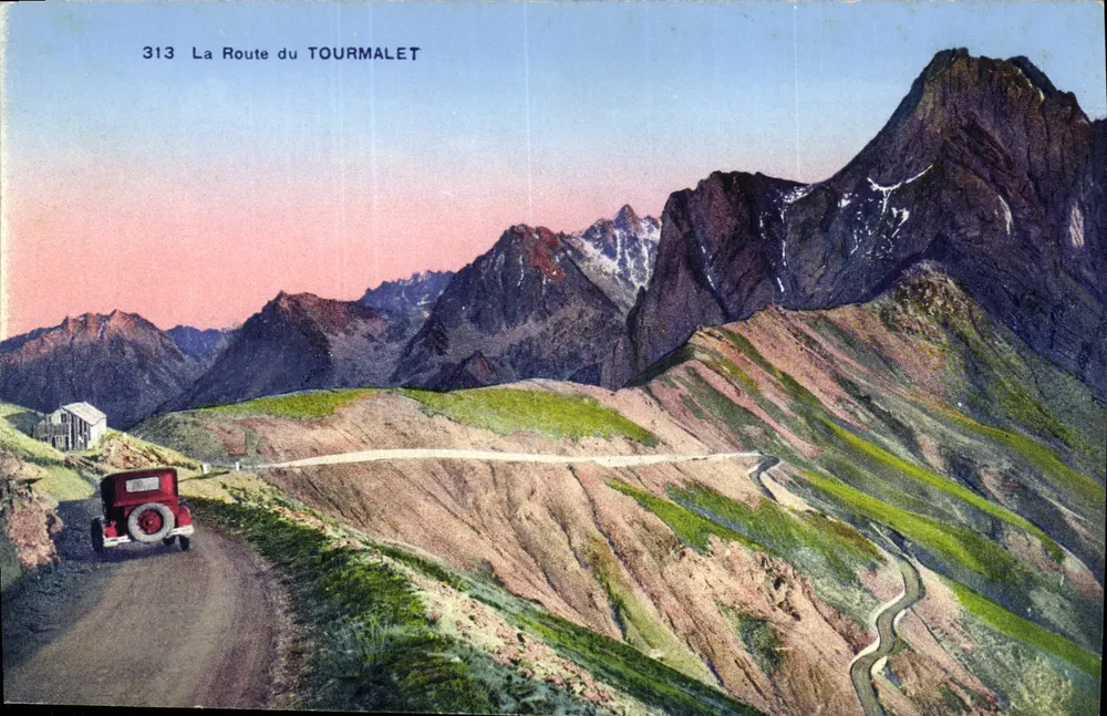 A Estrada do TOURMALET — vista panorâmica com carro vermelho — editor A Estrada do TOURMALET, n° 313 - Frente