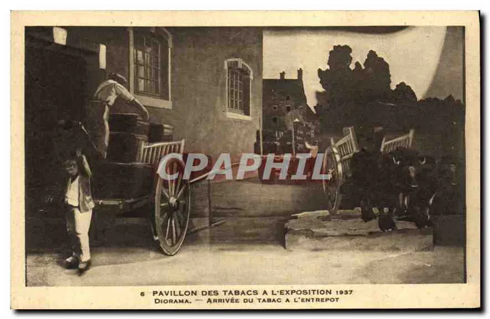 Pavillon der Tabakfabrik auf der Ausstellung 1937 — Diorama — Ankunft des Tabaks am Lagerhaus - Vorderseite