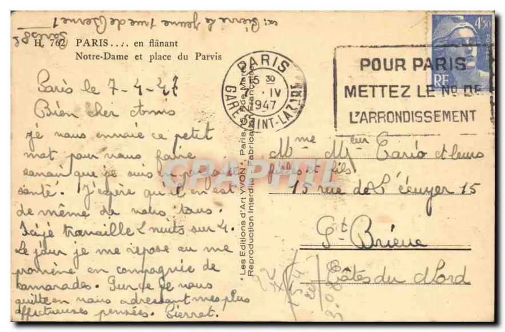 Notre-Dame de Paris — façade principale avec rose et tours — J. JOY, n° 1407 - Rückseite