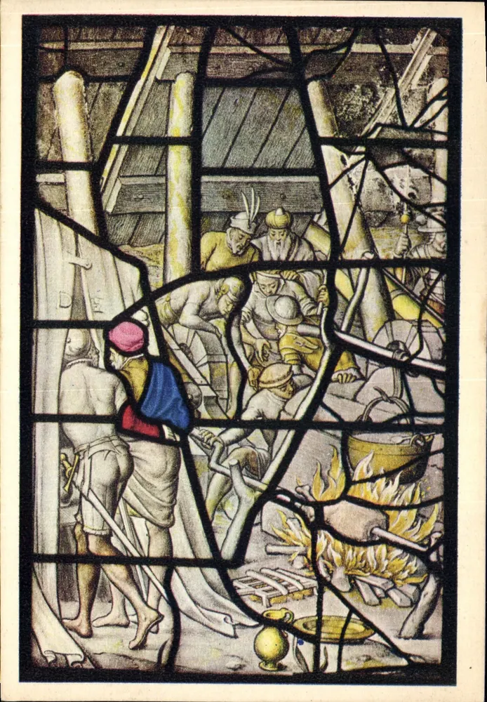 Glasfensterfragment — Lagercamp-Szene — Kirche von Gouda — Dirck Crabeth, 1571 - Vorderseite