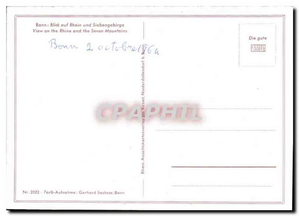 Bonn — Blick auf den Rhein und die Sieben Berge — Kessel Ansichtskartenverlag - Rückseite