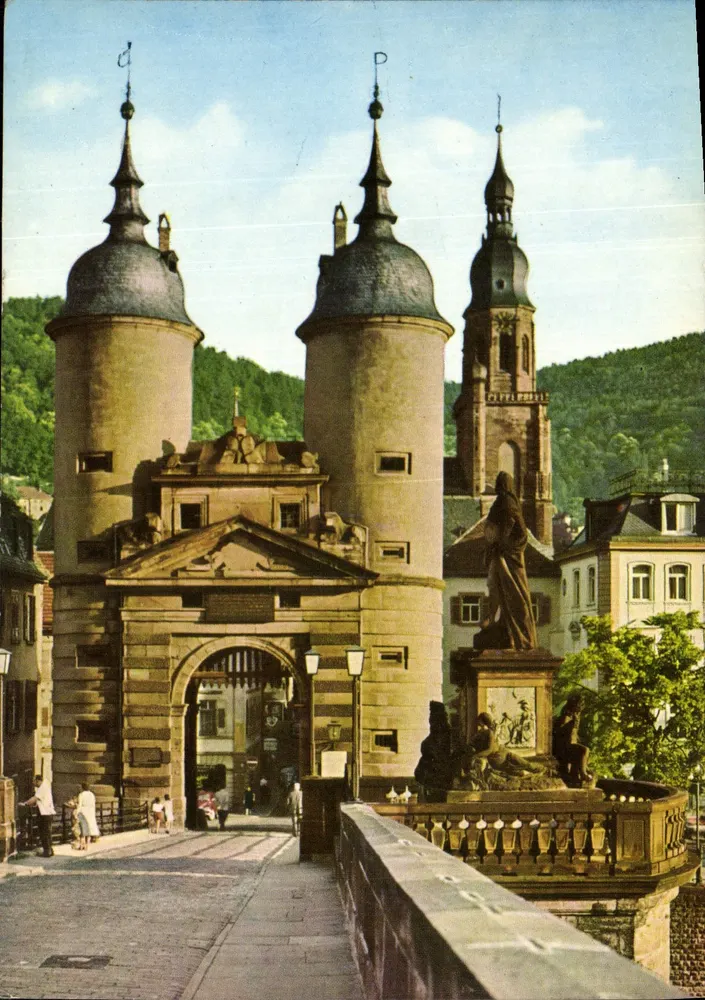 Heidelberg — Brückentor mit Karl-Theodor-Denkmal — Verlag Edm. von König-Heidelberg - Vorderseite