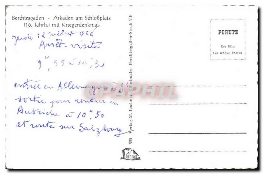 Monumento aos Mortos em Berchtesgaden — monumento aos mortos — editor Perutz, n° 305 - Verso