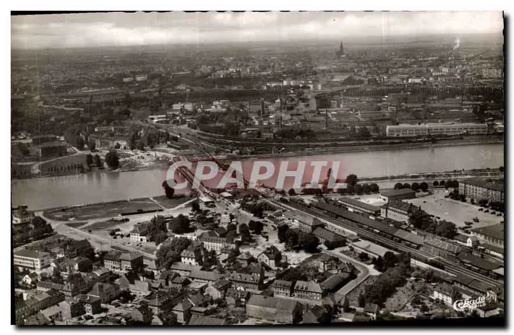 Kehl am Rhein — widok z powietrza z pałacem i rzeką — wydawca Cebada, nr 5 - Awers