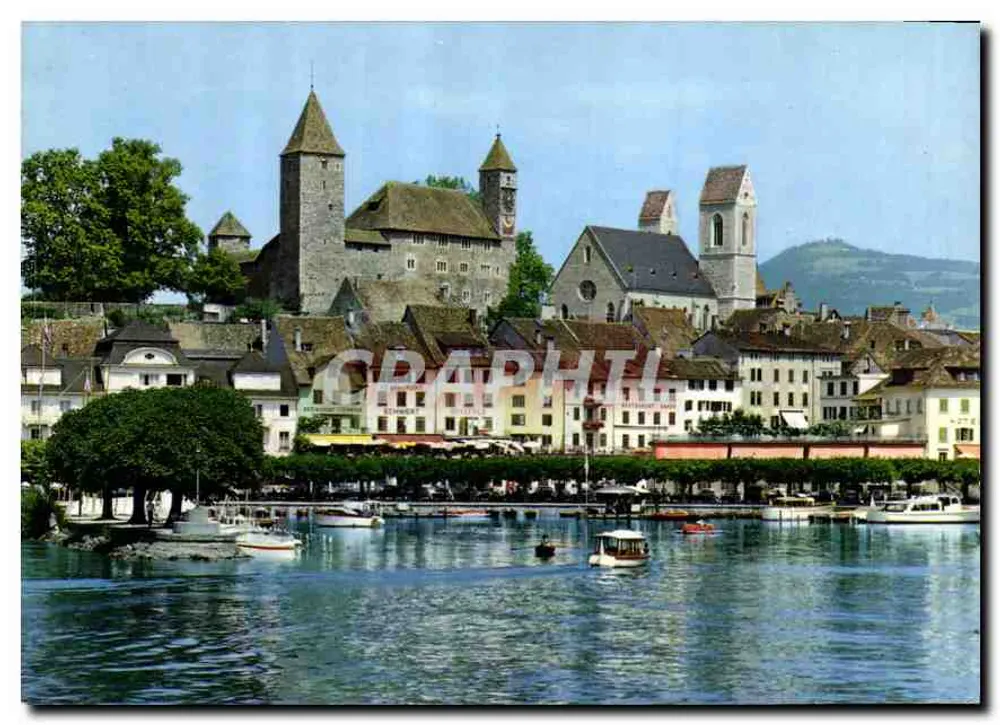 Rapperswil — vista do castelo e da cidade sobre o lago — Photoglob-Wehrli AG, Zürich - Frente