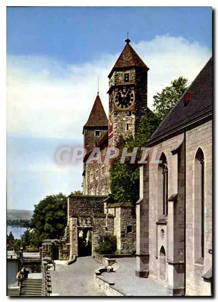 Schloss Rapperswil — vista do castelo e da torre da torre do relógio — Photoglob-Wehrli AG, Zürich, n° 2938 - Frente