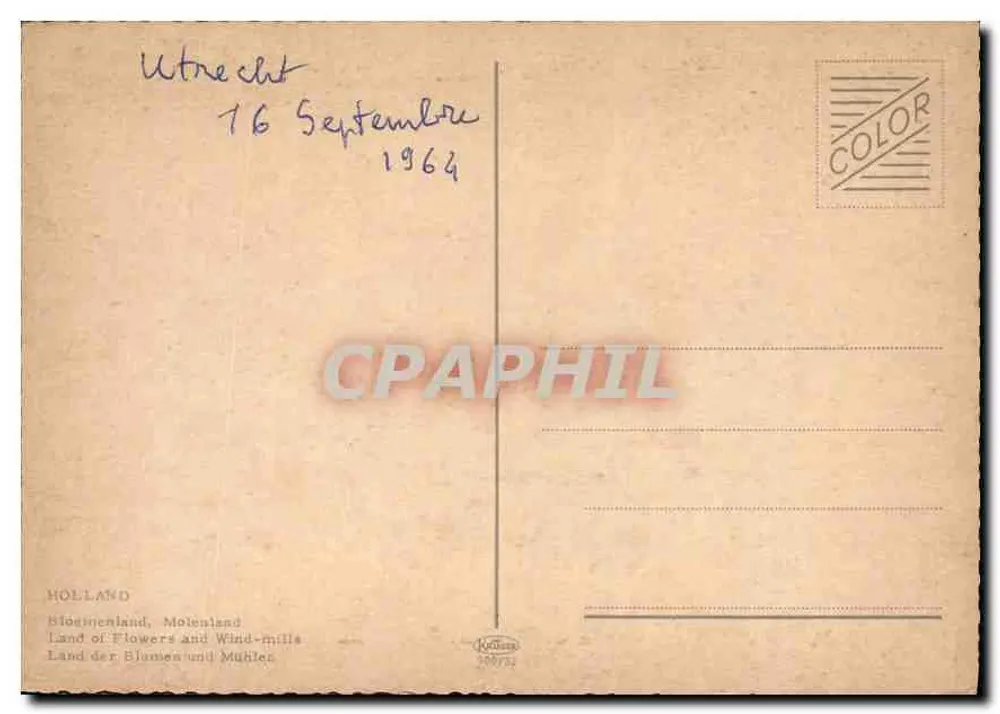 Mühle — rosa Hyazinthenfelder — Verlag Noltemeier, Nr. 240732 - Rückseite