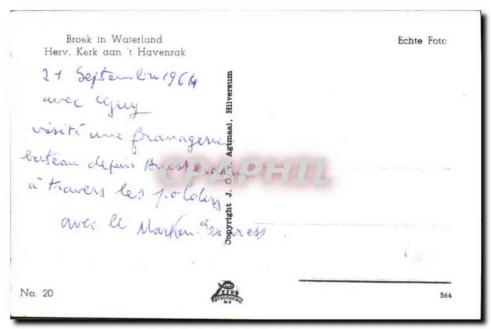 Broek in Waterland, Holland — Verlag J. G. Agemaal, Hilversum, n° 20 - Rückseite