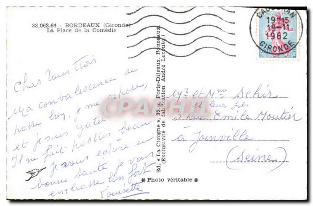 Place de la Comédie — Bordeaux — Éd. La Cigogne, n° 33.063.64 - Rückseite