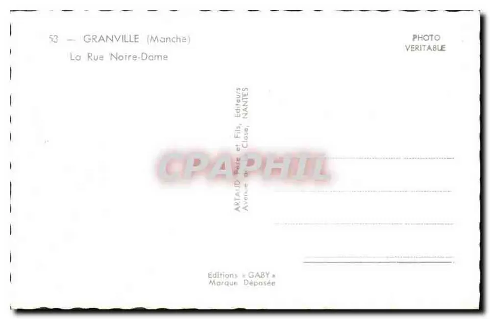 Granville (Manche) — A Rue Notre-Dame — Edições Gaby, Nantes - Verso