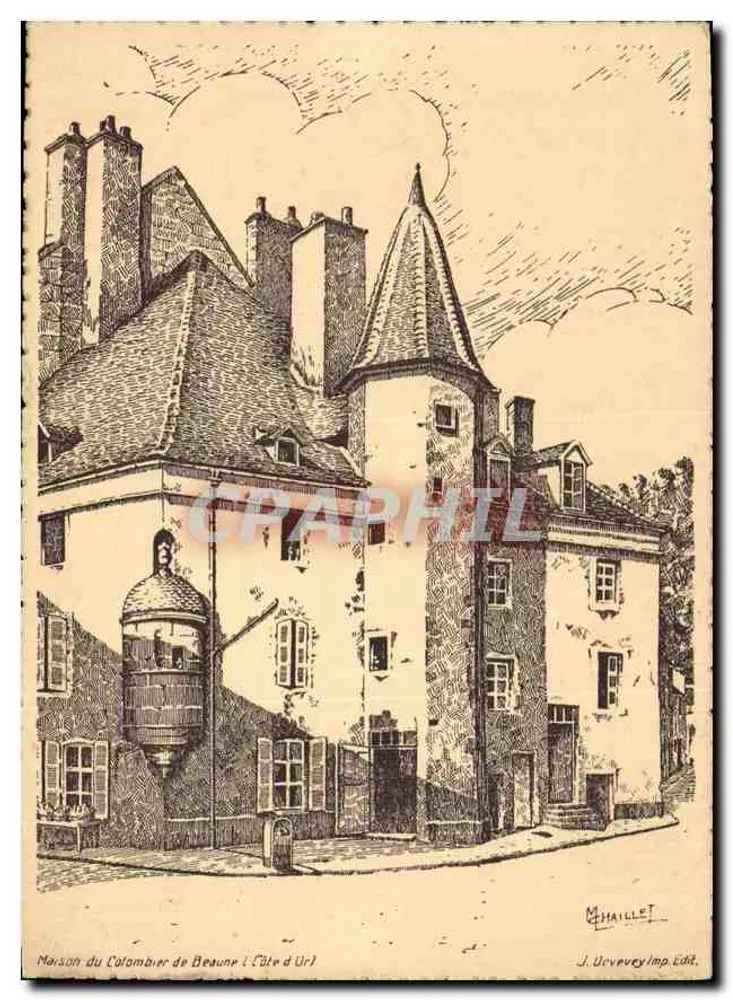 Dom Calombiera w Beaune (Côte d'Or) — rytownicza — J. Urvevey Imp. Edit. - Awers