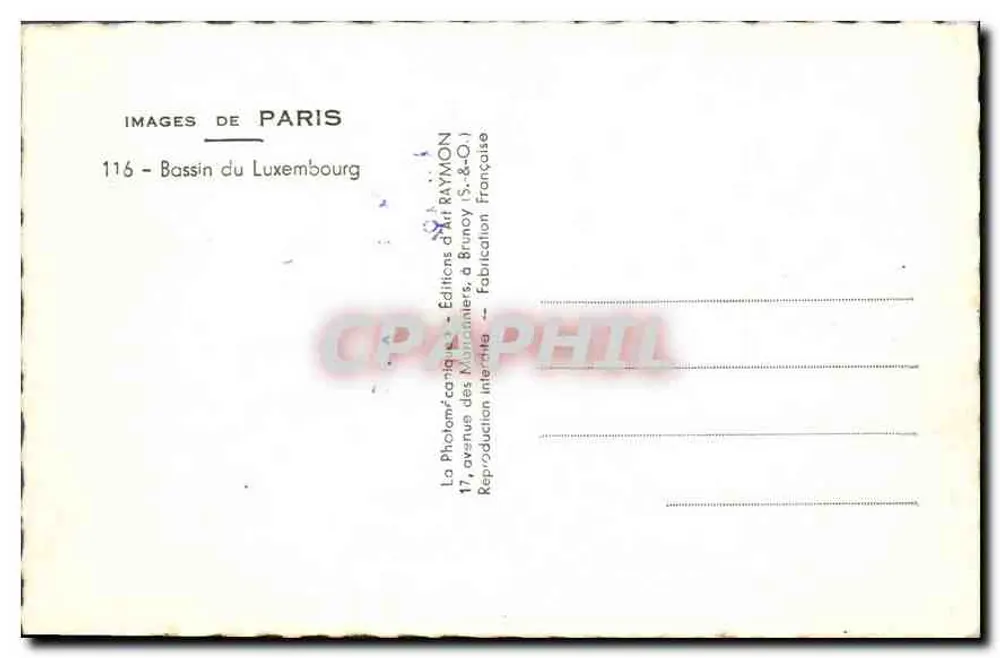 Luxemburger See — Paris — Éditions d'Art RAYMON — n° 116 - Rückseite