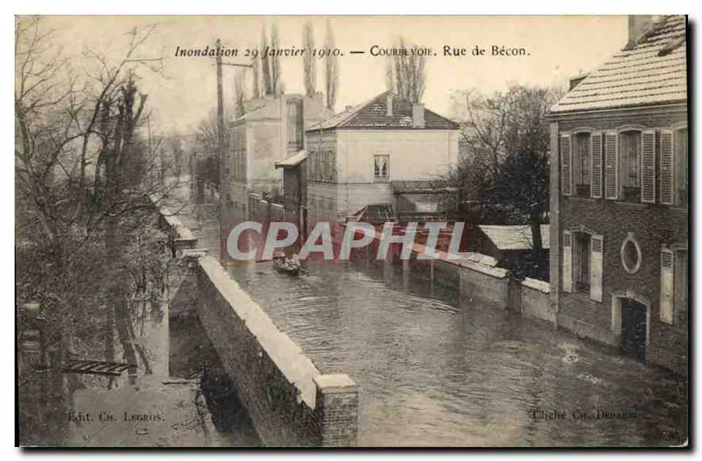 Überschwemmung 29. Januar 1910 — Courbevoie, Rue de Bécon — Edit. Cn. Leuros - Vorderseite