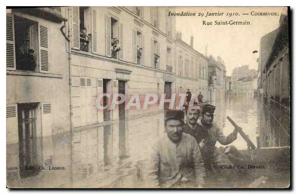 Überschwemmung 29. Januar 1910 — Courbevoie, Rue Saint-Germain — Édit. Ch. Legros - Vorderseite