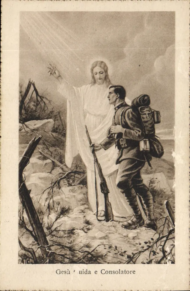 Jésus aidant le soldat — Gesù guida e Consolatore — editor T.P. R. LEGA ECCLESIASTICA - MILANO - Frente