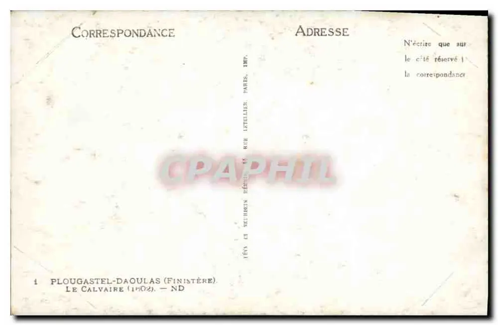 Plougastral-Daoulas — Le Calvaire (Finistère) — Éditeur : Léon et Wilhelm Hébert, Paris - Verso